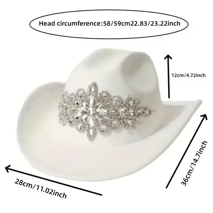 Western Noir Disco Cowboy Chapeau Blanc Strass Femme - Accessoires