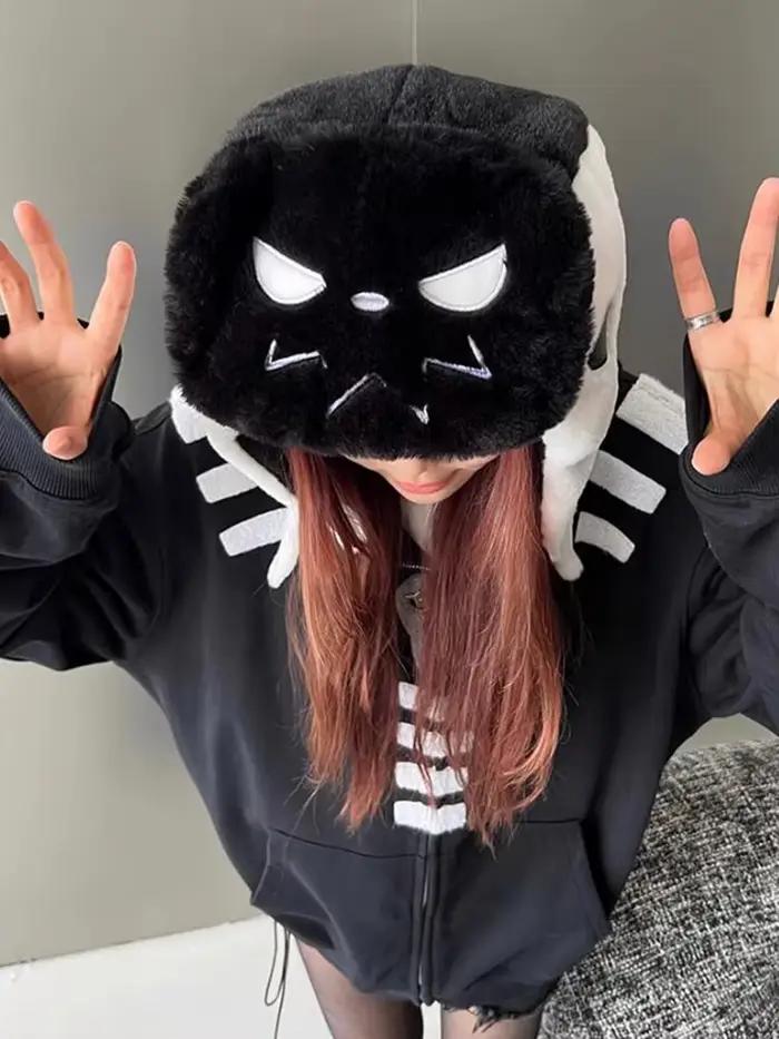 Ushanka blanche pour femme chapeau en peluche mignon chat Daijin et vingt autres chats chapeau de protection des oreilles de lapin hiver tricoté à la main occassions extérieures et intérieures