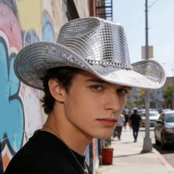 Casquette Cowboy à thème Disco avec paillettes brillantes
