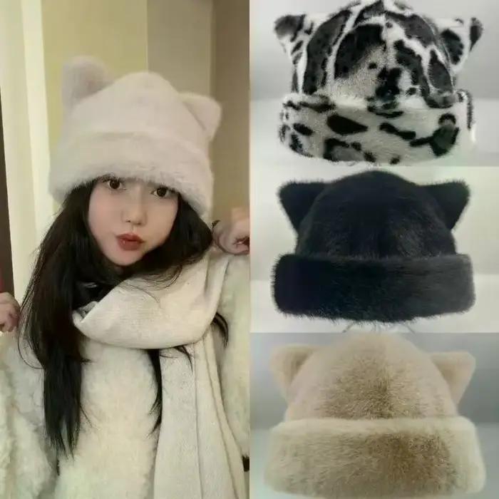 Bonnet chaud avec oreilles de chat pour femme