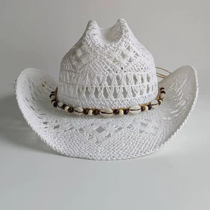 Chapeau de cowboy western en paille à double concavité pour femmes et hommes