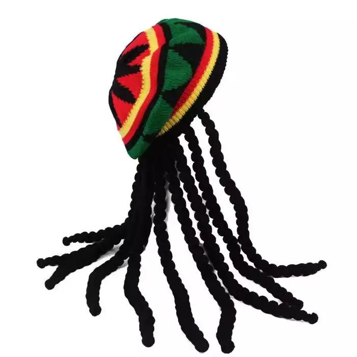Nouveau unisexe tricoté tresse chapeau jamaïcain Bob Rasta bonnet chapeaux Hip Hop casquette dreadlocks perruque Bob
