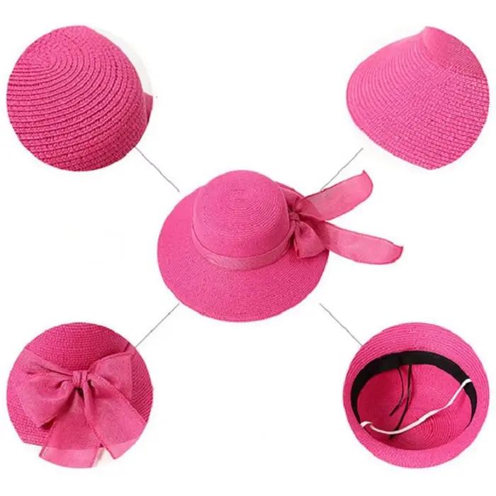 Chapeau de soleil d'été pour femme style britannique paille tressée nœud et ruban protection solaire plage vacances