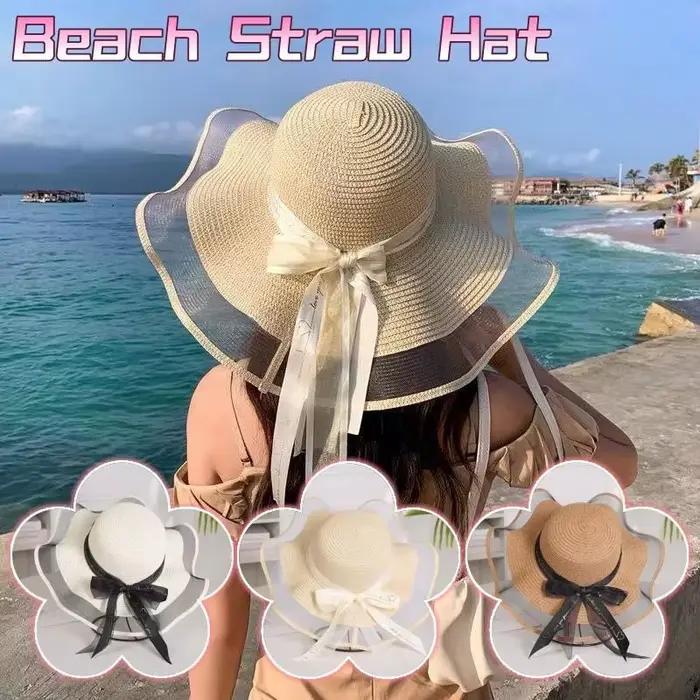 ❃ Chapeau de paille à bord plat tendance pour filles