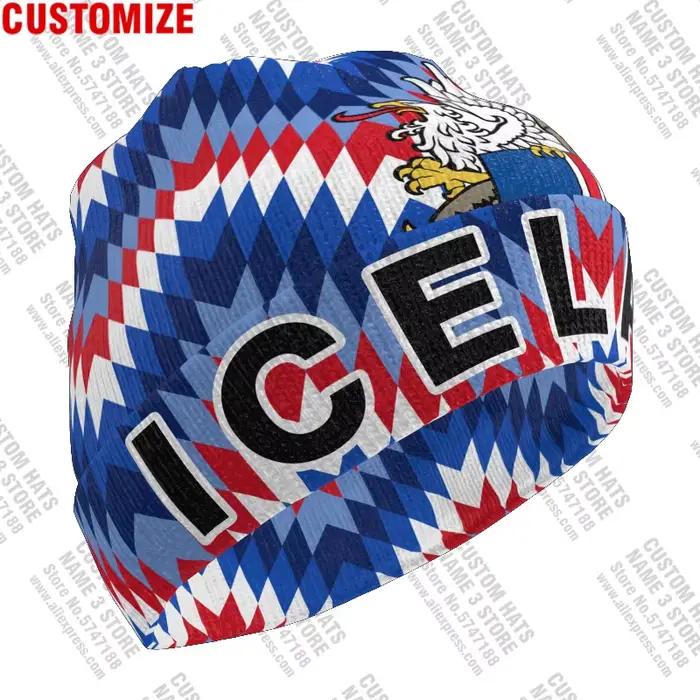 Chapeau tricoté 3D personnalisé gratuitement, nom, pull froid d'hiver, drapeau islande, tricot, casquette garde au chaud, bonnet Hip Hop