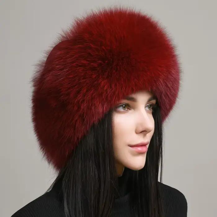 Chapeau en fourrure de renard véritable pour femmes
