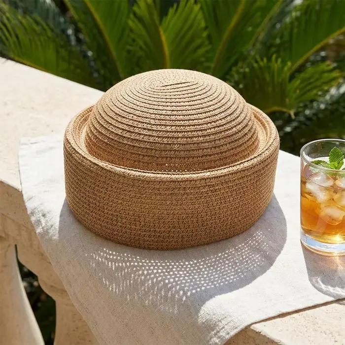 Chapeau rond en raphia pour femme