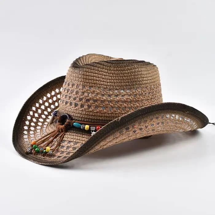 Chapeau de cowboy en paille style bohème protection solaire ajouré plage été pour femmes et hommes occassions estivales