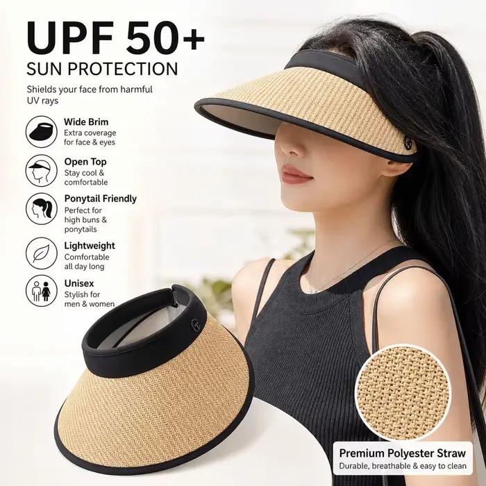 Chapeau de soleil élégant en paille à larges bords