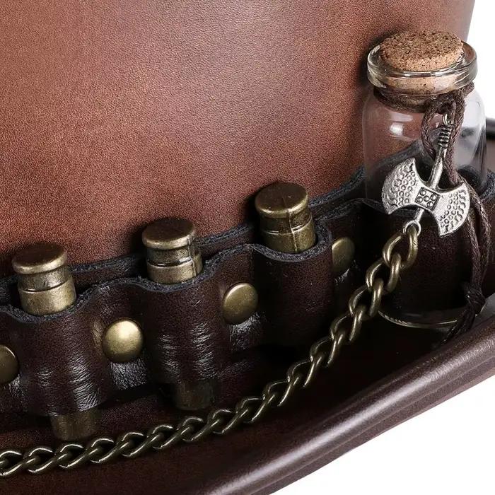 Steampunk industriel rétro casquette en cuir Pu Halloween Cos gothique unisexe Vintage chapeau bouteilles de médicaments balles chaîne d'engrenage décoration