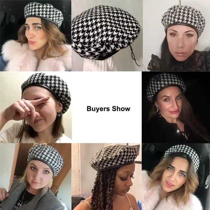Béret à carreaux noir et blanc pour femmes