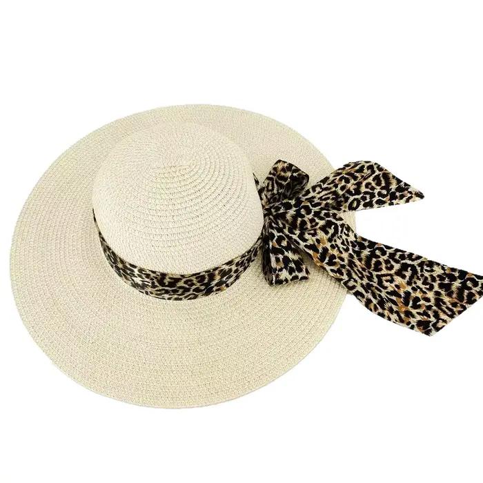 Chapeau de paille à imprimé léopard pour femme