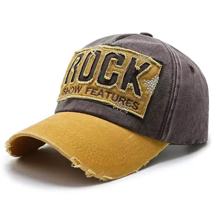 Casquette de baseball unisexe en coton brodée lettre Rock protection solaire extérieure quatre saisons activités sportives homme femme