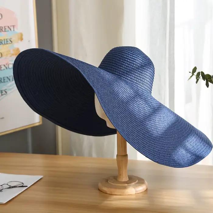 Chapeau de paille pour femmes avec bord large protection solaire pliable occasion plage style sport matériaux paille et papier diverses couleurs choix