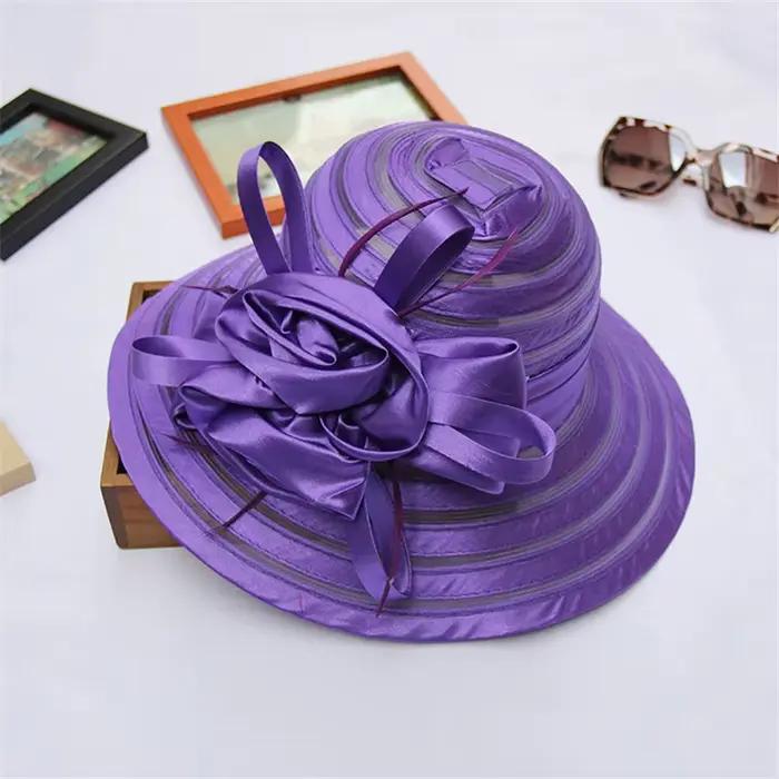 Nouveau Chapeau Derby de Tri Satiné Polyester Pour Femmes Large Bord Protection Solaire Mode Printemps Été Voyage Occasionnels Cadeau Chic