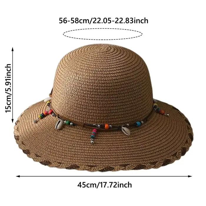 Chapeau de paille bohème style western avec lanière perlée bord large pliable pour femmes printemps été plage voyages chapeau de soleil
