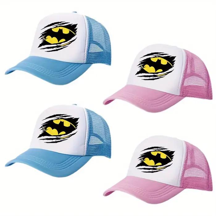 Casquette Snapback réglable avec logo WB Batman - Imprimé dessin animé rose et blanc avec symbole de chauve-souris