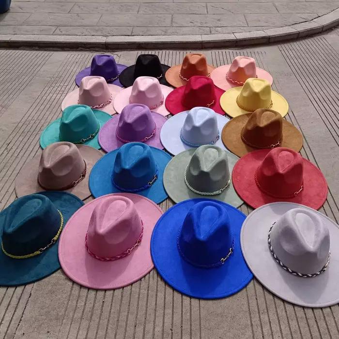 Chapeau en daim uni à bord de 9.5cm de large avec boucle en métal unisexe parfait pour l'automne et l'hiver Hatburning