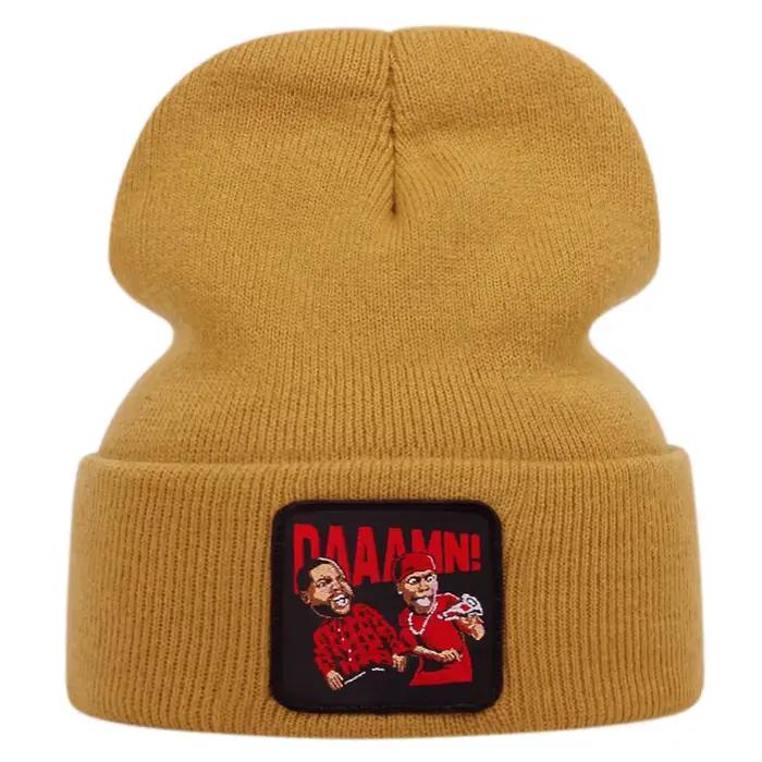 DAAAMN chapeau tricoté brodé de dessin animé pour les événements sportifs de plein air d'automne et d'hiver