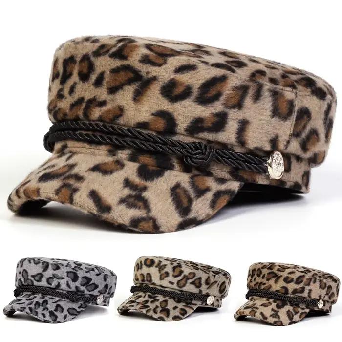 Casquette marine unisexe en peluche à imprimé léopard pour homme et femme pour l'automne et l'hiver occaions décontractées
