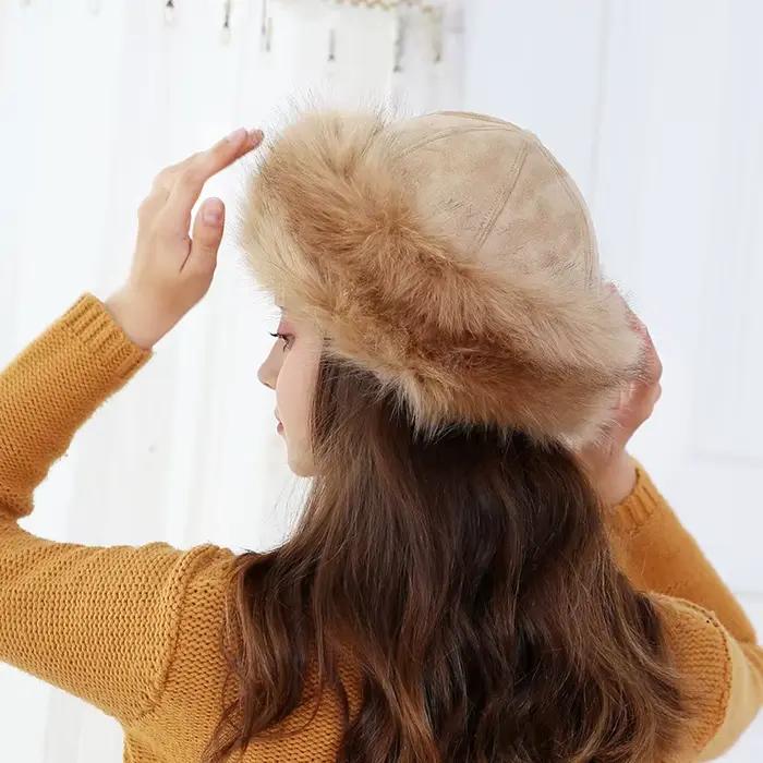 Nouveau épais chaud russe chapeau dames daim Bomber
