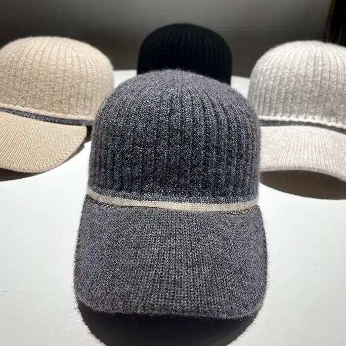 Casquettes de baseball en laine ornées pour femmes et hommes, chapeau tricoté