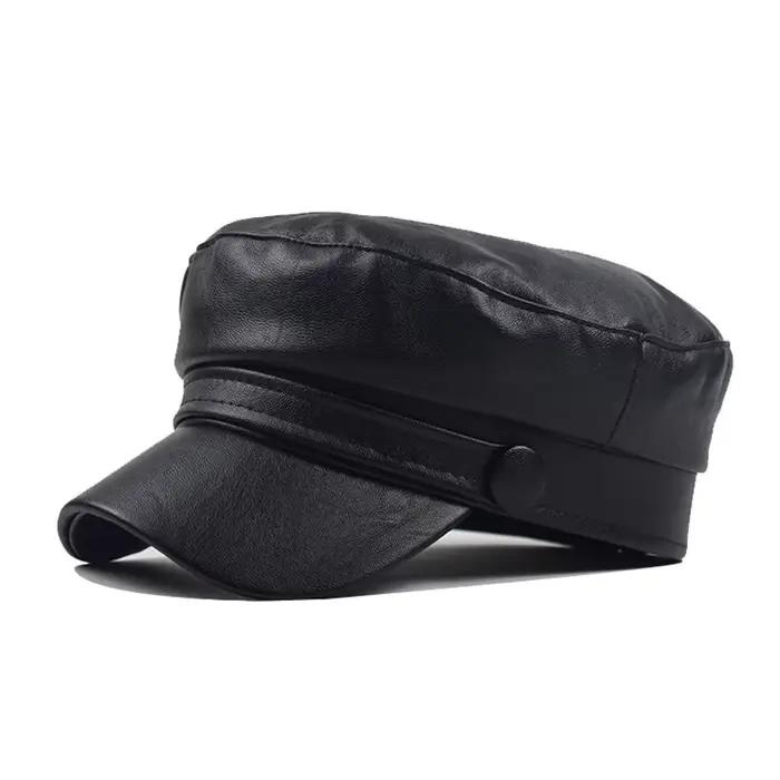 Casquettes militaires unisexes en cuir PU