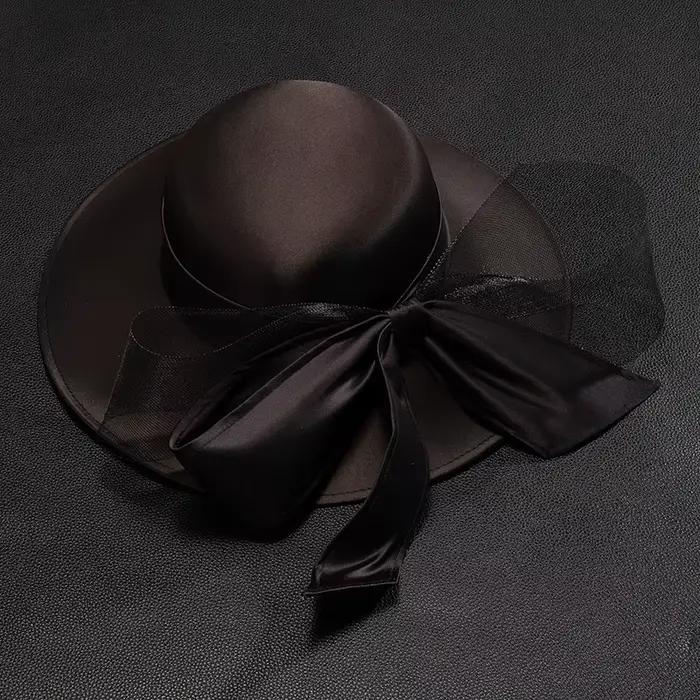 Chapeau haut de forme en Satin avec nœud papillon français pour femmes