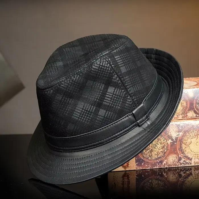 Spectacles Gentleman rétro haute qualité en cuir véritable chapeau formel pour hommes