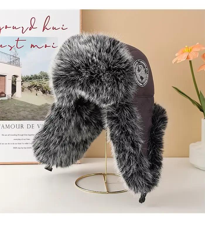 2025 nouveaux hommes 100% naturel fausse fourrure de renard Bomber chapeaux hiver russe homme chaud