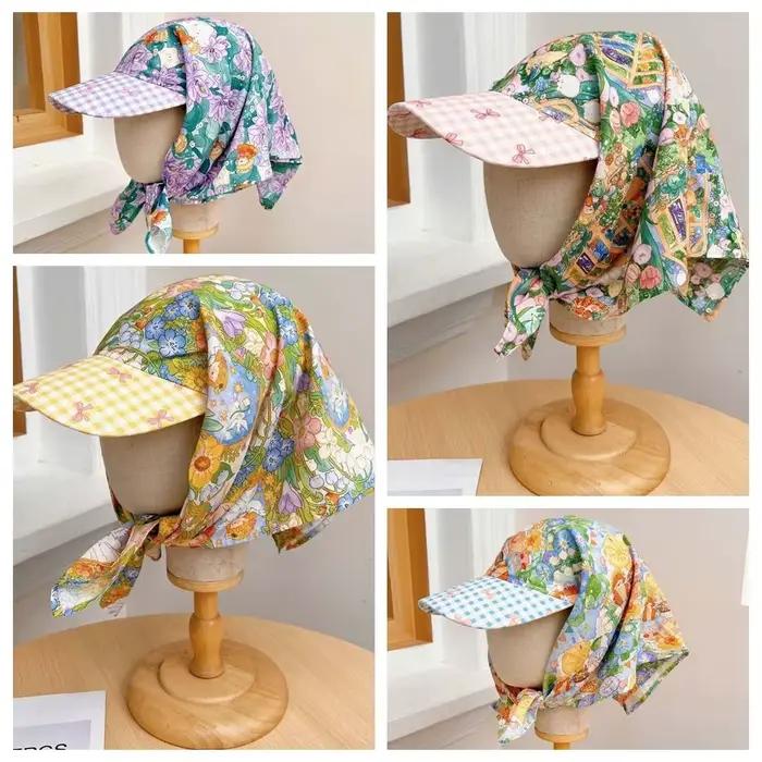 Casquette de baseball style français et campagnard avec foulard floral à carreaux