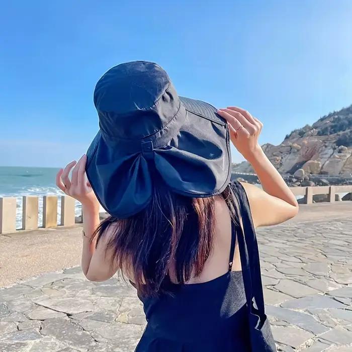 Nouveau chapeau queue de cheval d'été avec pare-soleil à grand bord