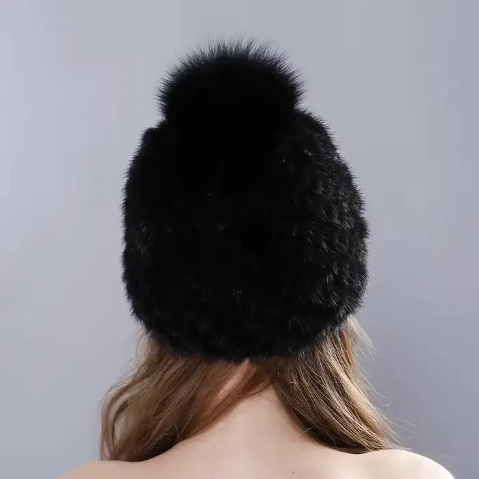 MPPM russe réel vison fourrure chapeau pour femmes hiver tricoté