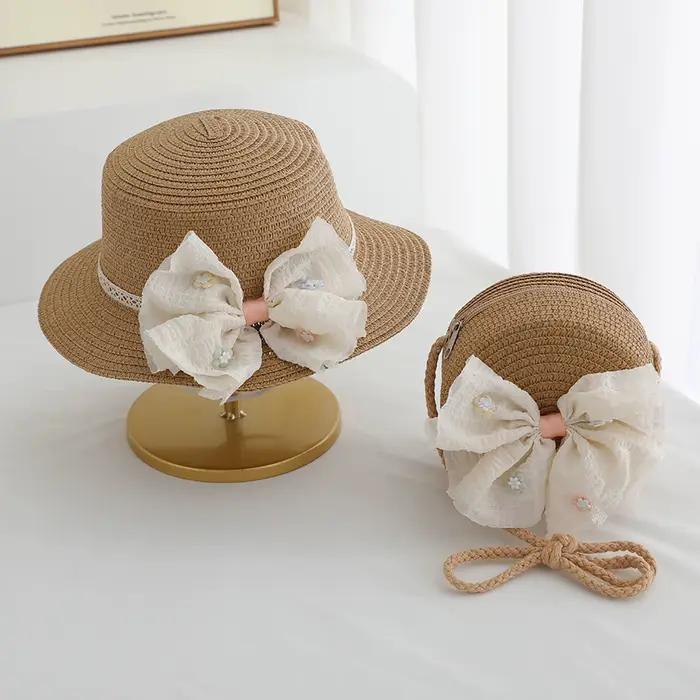 Chapeau de paille pour enfants filles avec sac