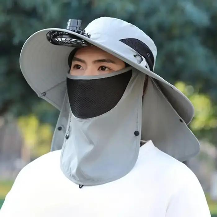 Chapeau de pêcheur rafraîchissant 2025 avec ventilateur USB et large bord - Protection solaire UPF50+