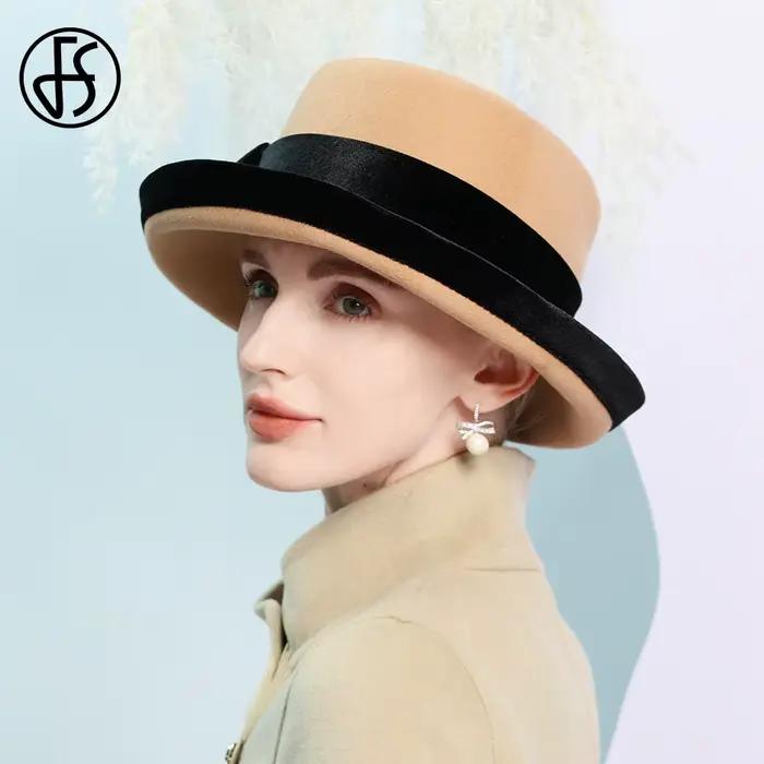 Chapeaux en feutre de laine camel pour femmes