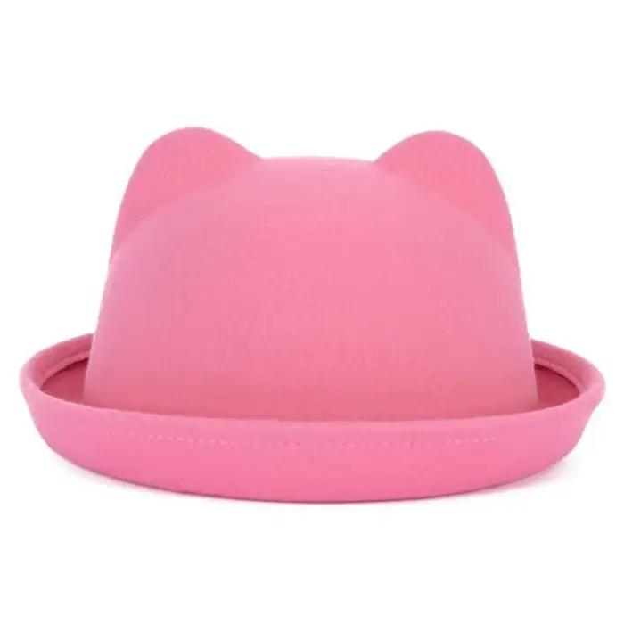 Chapeau melon Parent-enfant en feutre Fedora Derby chapeaux pour femmes dames filles enfants solide oreilles de chat