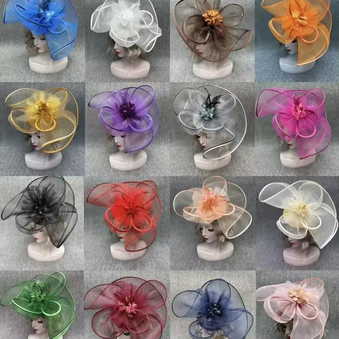 Fascinator Grande Taille Fait Main Femme Plumes Voile Fleurs Accessoire Mariage Occasion Spéciale Plume Polyester