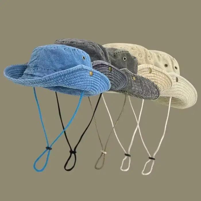 Chapeaux seau de randonnée Cowboy bleu avec ficelle pour hommes et femmes