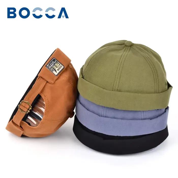 Bocca Vintage Docker casquette sans bords chapeau Skullcap rétro coton réglable couleur unie été automne printemps Hip Hop mode