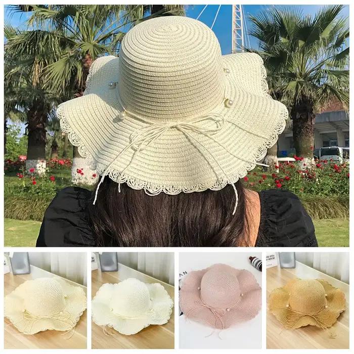 Chapeau de paille pliable tendance style français avec perles pour femmes idéal printemps été plage voyage et activités de plein air