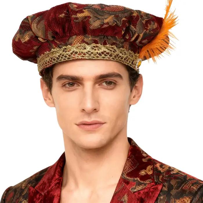 Béret médiéval du 15ème siècle Renaissance Tudors élisabéthain révolutionnaire brocart chapeau souple Halloween Cosplay