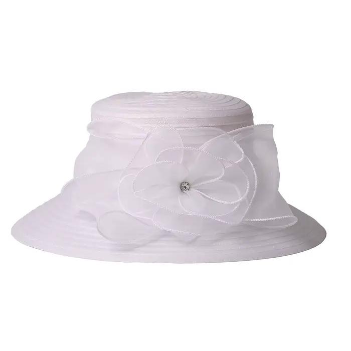 Chapeau de mariage royal blanc et rouge à large bord FS avec fleur