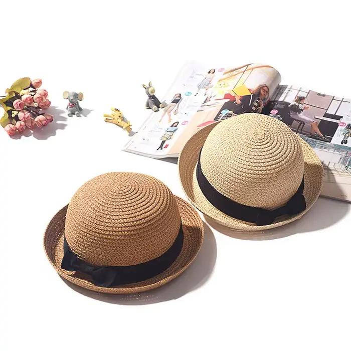 Chapeaux pour femmes été Protection solaire chapeau de paille femme haut rond bord bouclé Parent enfant étudiant parasol voyage