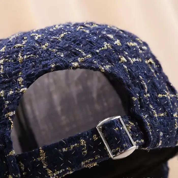 Casquette de baseball élégante pour femme avec motif à carreaux en fil doré – Respirant