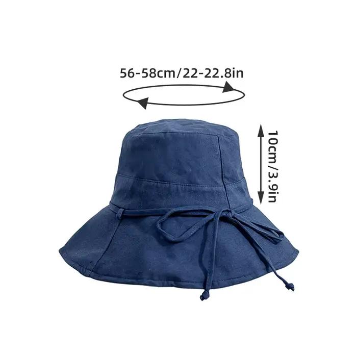Chapeau de pêcheur pour femme avec nœud grand bord protection solaire visière anti-uv couleur unie extérieur plage été style sport coton polyester