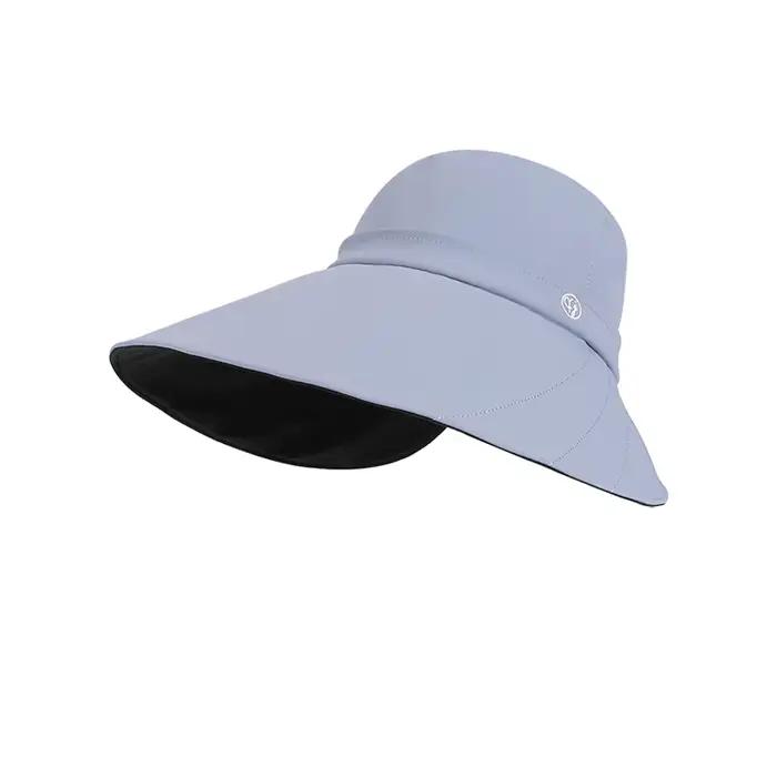 Chapeau de soleil à large bord en caoutchouc noir pour femmes