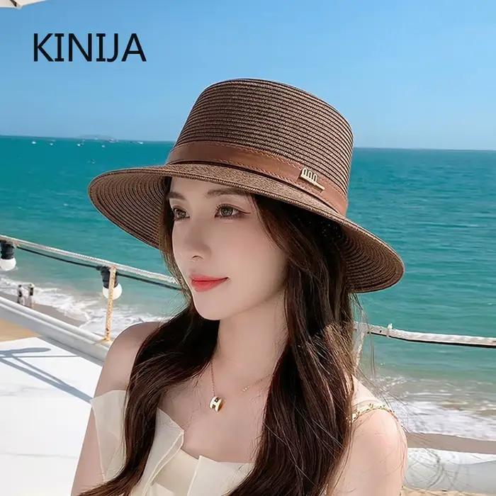 Chapeau de paille KINIJA sport pour femme protection solaire été printemps style bob large bord occassions extérieures cadeau