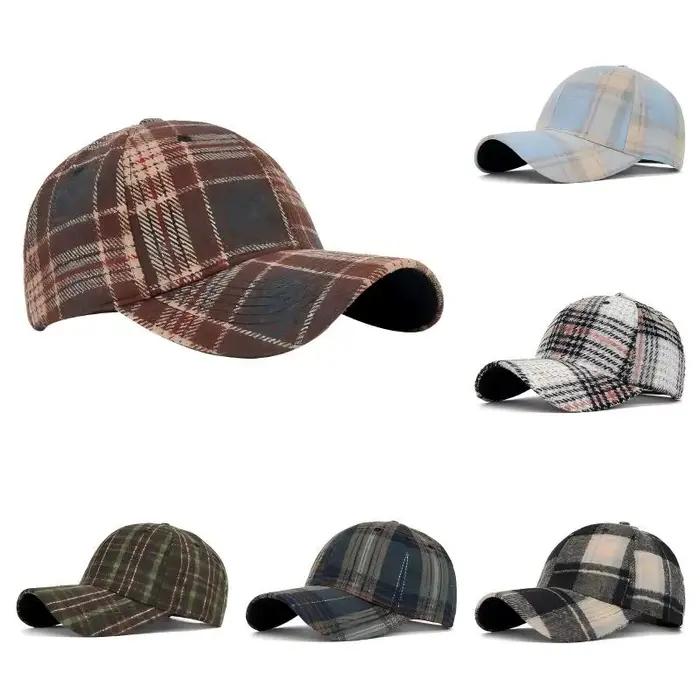Nouvelle Casquette de Baseball Classique à Carreaux pour Hommes et Femmes Occasions Automnales et Hivernales Bords Rigides et Bec de Canard Amincissant Polyester Multicolore