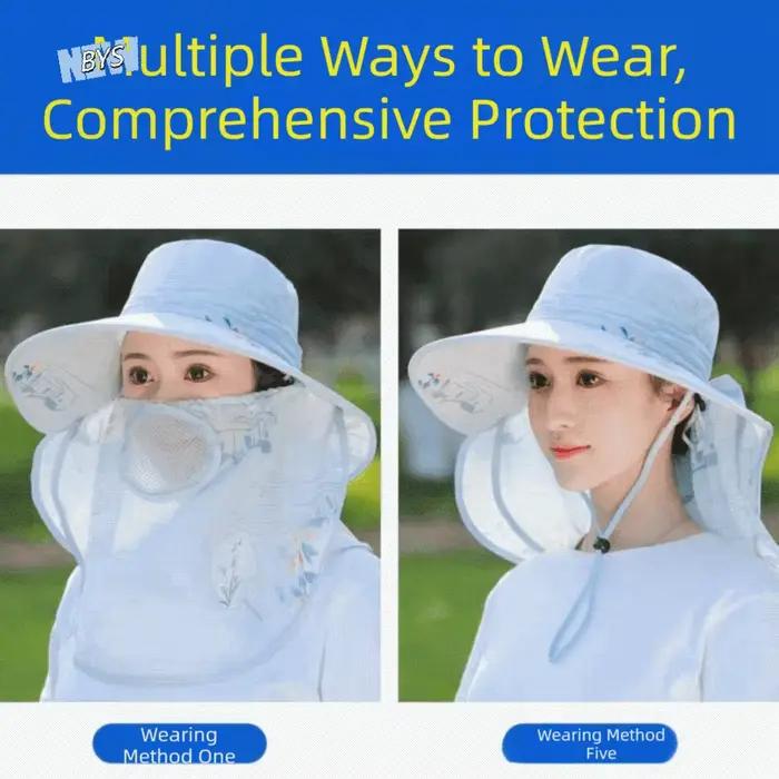 Chapeau de pêche femme protection UV bord large cache-visage amovible cache-nuque respirant activités plein air